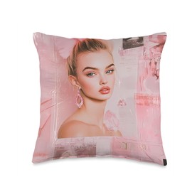 Cute Pink Coquette Collage Scrapbook Preppy Mood Board Throw Pillow