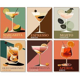 6 Pack Paint by Numbers Kit for Adults Beginners - 8x10 Inch Cocktail Adult Paint by Number Kits on Canvas, Cocktail DIY Acrylic Oil Number Painting Kits for Adults, Perfect for Gift Home Decor