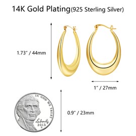 ASH'S CHOICE Sterling Silver 925 Earrings Large Hoop Earrings Oval Drop Earrings Gold for Women Hypoallergenic Earrings Chunky Lightweight Chunky Thick Hoop Earrings Medium Earrings Twisted Oval Hoop