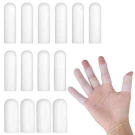 Piriuuo 14 Pcs Silicone Finger Protectors, Waterproof Finger Protectors Gel Finger Cots Finger Sleeves Finger Stall Finger Covers for Finger Cracking, Blisters, Eczema, Arthritis (2 Size, White)