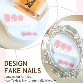 48Pcs White French Tip Press On Nails Medium & Press on Toenails Set, Square Fake Nails Glossy False Nails Full Cover Glue on Nails French Tip Press on Toe nails False Toe Nail for Women Manicure