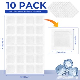 WYKOO 10Packs Self-Absorbing Ice Pack, Ice Pack Sheets for Coolers, Reusable Dry Ice Pack, Lunch Bag Freezer Packs, Flexible Ice Pack Sheets, Ice Mat Cube Sheets for Food Fresh and Beverages Cold
