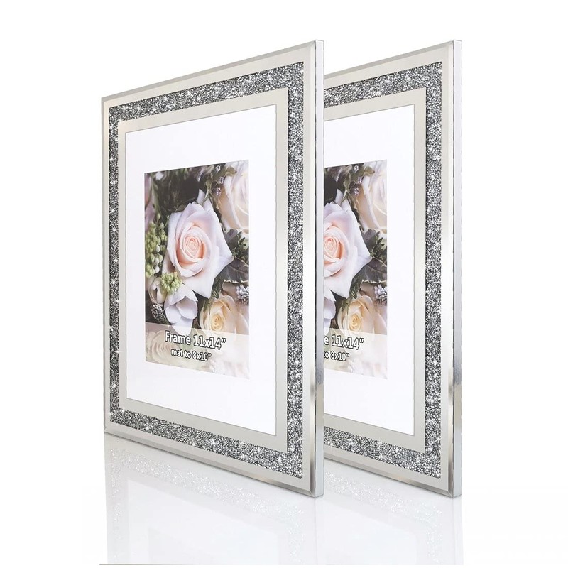 Crushed Diamond Wedding Mirror Photo Frame, Crystal Silver Glass Picture