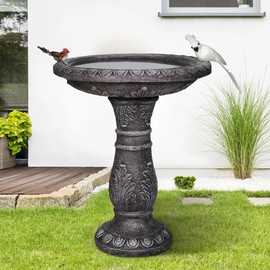 FlowLuxe 24.4" H Concrete Bird Bath for Outdoors - 24.4" H * 20" Φ Bird Bath for Outside, Classical Birdbath Patio Decor