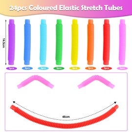 VFANDV Pack of 24 Pop Tubes, Mini Stretch Tube Sensory Toy, Colourful Anti-Stress Toy, Pop Tubes Fidget Toy, Stress and Anxiety Relief for Adults and Children