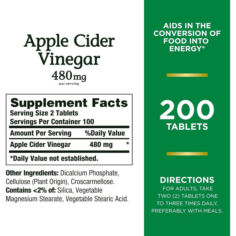 Nature's Bounty Apple Cider Vinegar 480mg Pills, Vegetarian Supplement Plant