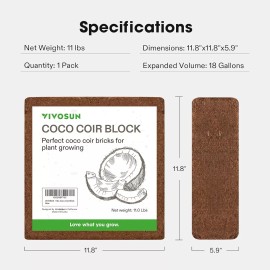 VIVOSUN 11 lbs 5000G Coco Coir Brick,100% Natural Organic Coconut PH Balance