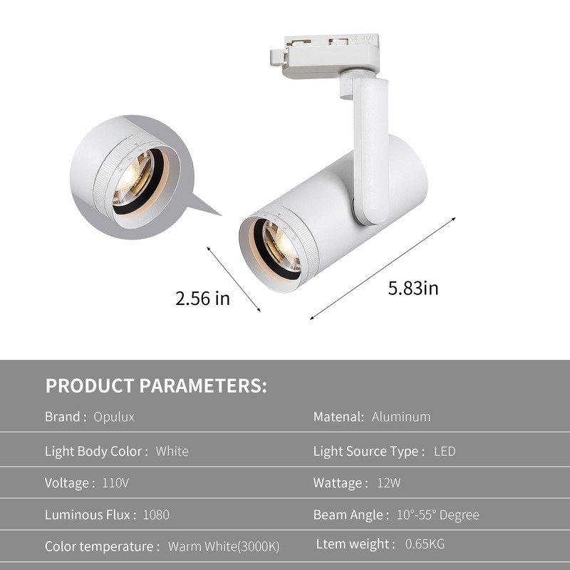 Opulux LED 12W Dimmable Track Lighting Heads with 10° to