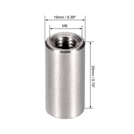 sourcing map M6 Round Connector Nuts, 304 Stainless Steel Coupling Nut 20mm/0.78inch Length,Pack of 5