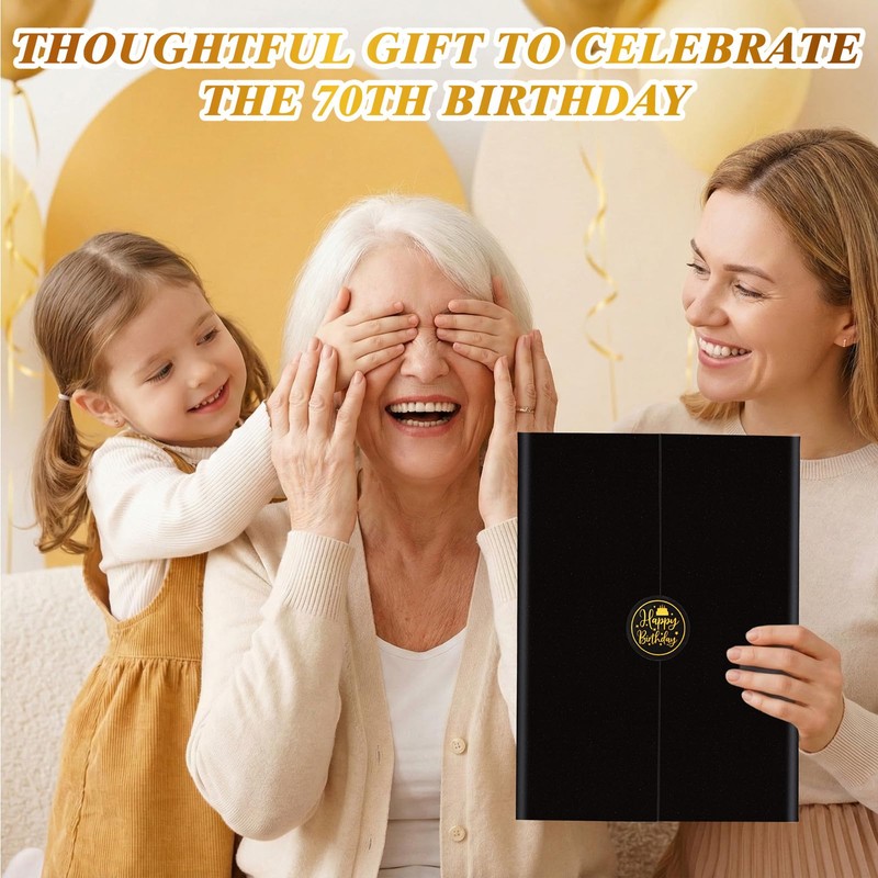 Thboxes 70Th Birthday Guest Book Alternative Sign, Black Gold, 18X12