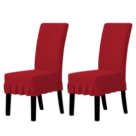 Easy-Going Dining Chair Covers Stretch Parsons Chair Slipcover with Skirt Chair Covers for Dining Room Restaurant Banquet (2 PCS, Red)