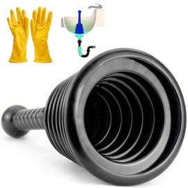 2 in 1 Plunger, Sink and Drain Plunger, Clog Remover for Bathroom, Showers and Kitchen, Heavy-Duty Toilet Plunger - Plumbers Plunger (Black)