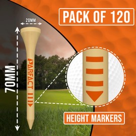 ParFact Golf Tees Bamboo 30pcs – Wooden Golf Tees 70mm | Biodegradable Golf Tees Wooden with Height Markings & Covered Top | Wooden Tees Golf for Beginners & Pros | Durable Wooden Tees (Natural)