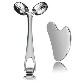 Face Roller and Gua Sha Set, Metal Face Massager Gua Sha Massage Tool for Face Neck Eye Body Skin Care, Facial Roller for Women