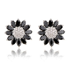 Crystal Flower Burst Stud Earirings - Elegant Hypoallergenic Large Big Sterling Silver Sparkly CZ Cubic Zirconia Rhinestone Daisy Sunflower Floral Cluster Flower Stud Earrings Bridal Wedding Party