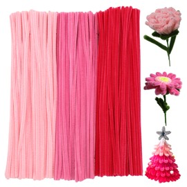 Apedoixy 300pcs Pipe Cleaners Craft Bulk,3 Assorted Colors Pink Pipe Cleaners,6mm x 12inch Thick Fuzzy Chenille Stem Sticks for Craft Art DIY Projects Decorations