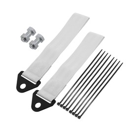 A ABSOPRO 2 Set Front Bumper Car Tow Strap Trim Trailer Belt with Rope Trailer Hook Nylon Silver Tone Item Replacement