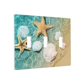 VunKo Starfish Seashell 3 Gang Toggle Light Switch Covers Summer Decora Wall Plate Cover wallplate Unbreakable Polycarbonate Standard Size 4.50" X 6.38"
