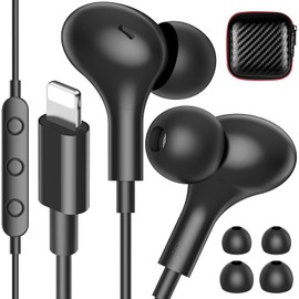 iMangoo - Auriculares con Cable Lightning con certificación MFi para Apple, Auriculares magnéticos con Graves de Alta fidelidad, 3 Puntas de oído, Auriculares con Cable para Gimnasio, Desplazamiento