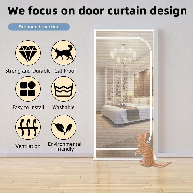 Upgraded Pet Screen Door,Fits Door Opening Size 30''x 80'',Thickened Cat
