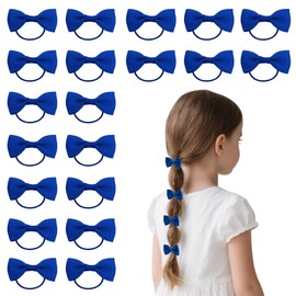 Dalababa 20 Pcs Girls Hair Bows Ties, 2 Inches Elastic Rubber Hair Bands Bobbles, Bow Pigtail Ponytail Holder School Accessories for Girls Kids Toddlers Infants - Blue
