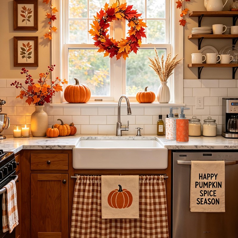 Fall Soap Dispenser with Pump Pumpkin Maple Leaf Bathroom Decor