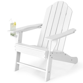 Tangkula Adirondack Chair Outdoor, Fade Resistant HDPE Armchairs with Cup Holder, Weather Resistant Lounger Chairs for Patio Garden Backyard Deck, Lawn Porch Seating, Adirondack Lounger (1, White)