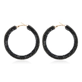 Sparkly Cubic Jewel Geometric Statement Hoop Earrings - Bling Crystal Rhinestone Glitter Hexagon Round Hoops, Vertical Bar (Sparkly Cubic Hoop 3" - Black)