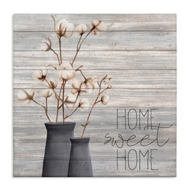 Stupell Industries Grey Sweet Home Cotton Flowers in Vase Canvas Wall Art, 17 x 17