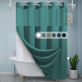 EUTXL Seaweed Green Long No Hook Shower Curtain with Snap in Liner,230GSM Waffle Weave Shower Curtains for Bathroom,71W x 86H