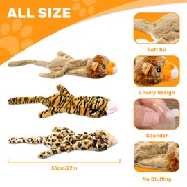 Jeeper Squeaky Dog Toys, 3 Pack no Stuffing Durable Plush Dog Squeaky Chew Toys Set for Puppy Small Medium Large Dogs Playing Making Fun, Wolf, Tiger, Leopard and Lion