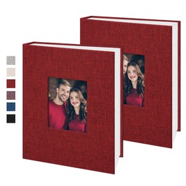 Remowith Photo Album 6 x 4,Slip-in Picture Albums,Linen Hardcover Picture Albums for Family Anniversary Baby Wedding 200 Pockets 2 Pack Red