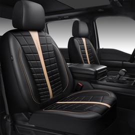 CAR PASS 3D Air Mesh Seat Covers for Car, Leather Car Seat Cover Front Seats, Breathable Foam Premium Leather Mesh Front Seat Covers Universal Fit for Cars Sedans Trucks Vans SUVs, Black Beige