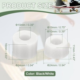 YELARXI Skateboard Bushings, Skateboard Truck Rebuild Long-Board Kit Bushings Washers Pivot Cups-Fitting for (Outdoor Skateboard Parts) 92A & 2 Pack & PU & Black/White