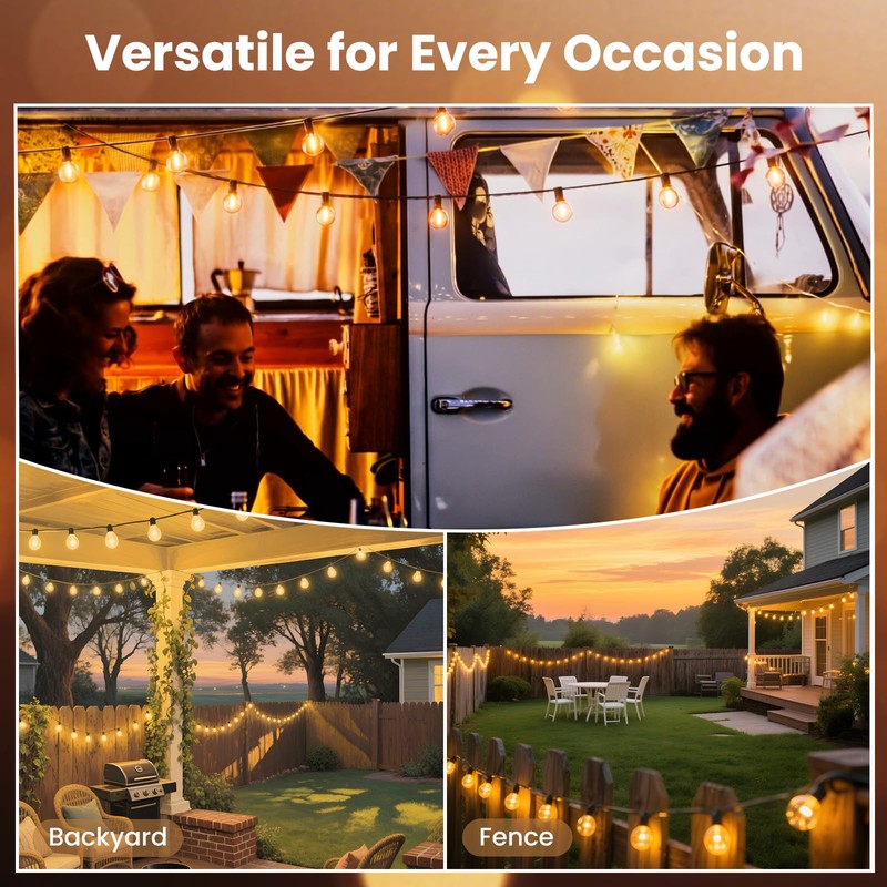 RTTY 200FT Outdoor String Lights Expandable System with 100 G40
