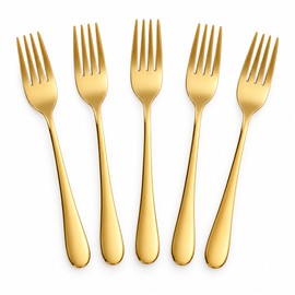 5-Piece Gold Dessert Fork Set – 410 Stainless Steel Fruit & Cake Forks with High-Polish Finish for Tea, Parties & Dining