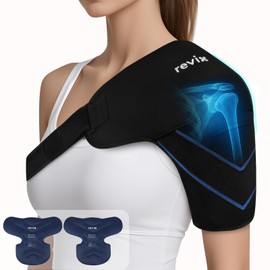 REVIX Shoulder Ice Pack Wrap, 2 Gel Packs+1 Shoulder Brace for Rotator Cuff and Arm, Reusable Gel Cold Therapy Wrap for Discomfort Relief & Muscle Relaxation