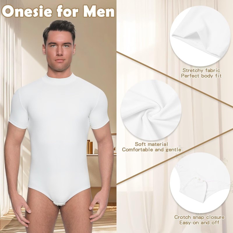 Landofgenie Mens Mock Neck Short Sleeve Onesie Solid One Piece