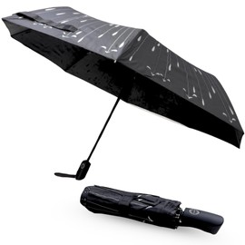 ELIXIUMPRO Windproof Folding Umbrella, Auto Close for Gift Men Women, Durable and Compact Fabric Cover, Rain/Parasol, Travel Umbrella with Waterproof Cover, darkblue