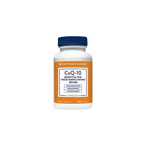 The Vitamin Shoppe CoQ10 100mg Beneficial for Those Taking Statins – Supports Heart Cellular Health and Healthy Energy Production, Essential Antioxidant – Once Daily (240 Capsules)