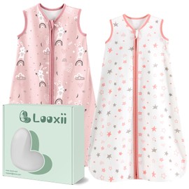 Looxii Baby Sleeping Bag 0.5 TOG 100% Cotton 2 Pack Soft Newborn Sleepsack Unisex Baby Wearable Blanket for Boys and Girls 18-24 Months - Pink