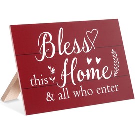 Red Bless This Home Wall Decor Family Rustic Red Wooden Signs Wall Decor Living Room Farmhouse Home Decor Bless Living Room Signs Plaque Decorative for Red Home Decor 11.8 x 7.8 Inch