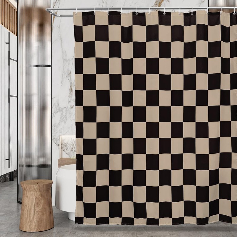 Tititex Aesthetic Checkerboard Grid Pattern 140gsm Faux Linen Fabric Shower