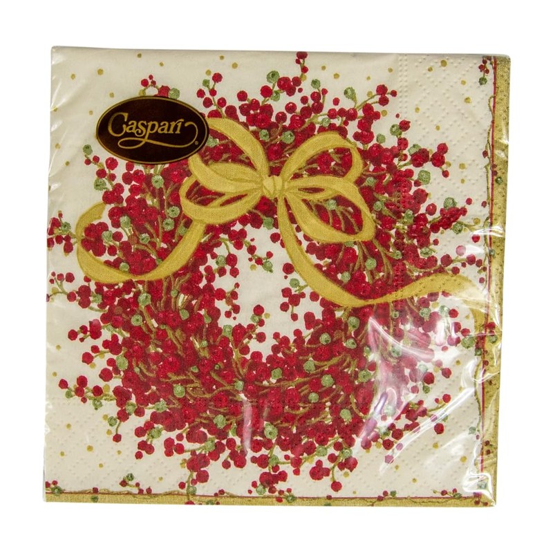 Caspari Entertaining Pepper Berry Cocktail Napkins, Red, 20-Pack