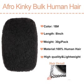 Afro Kinkys Bulk Human Hair, Dreadlock Extensions Human Braiding Hair Loc Repair, Dreadlock Extensions, Twists, Braids 100% Human Hair - 1 Oz 8 Inches