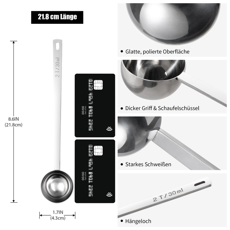 Doosu Long Coffee Spoon, 18/8 Stainless Steel Measuring Spoon with