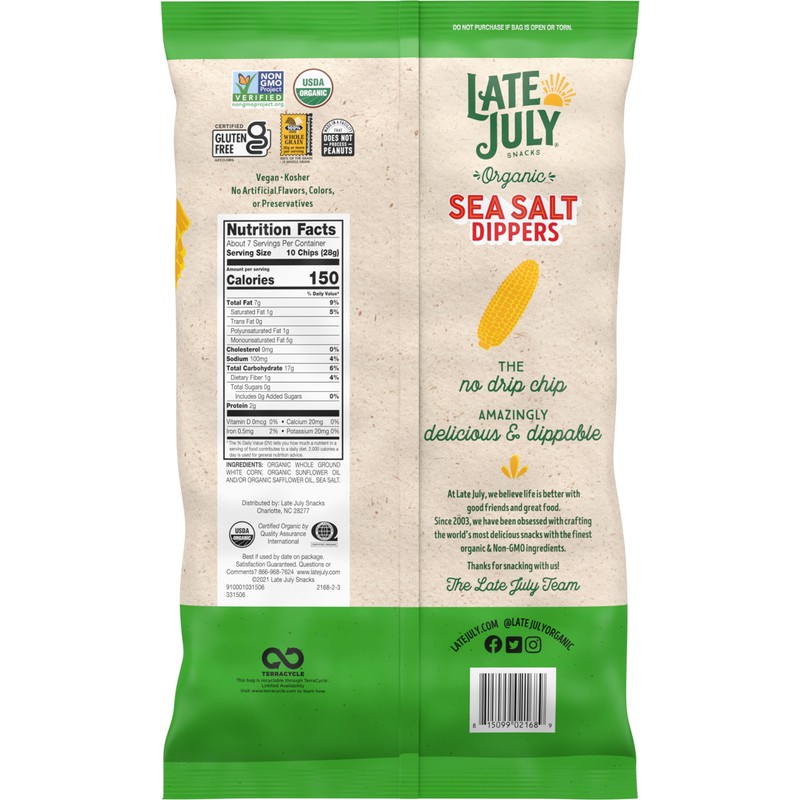 Late July Snacks Organic White Corn Tortilla Chip Dippers, 7.4
