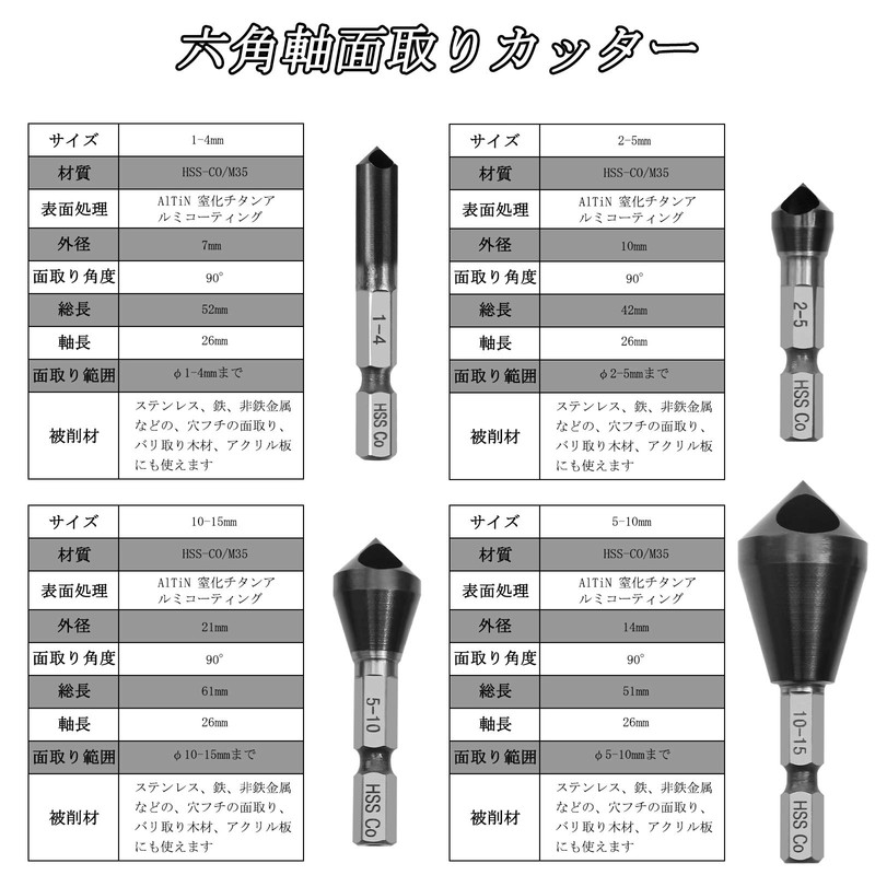 Chamfer Cutter for Stainless Steel, Hexagonal Shaft XMSSAA, Chamfer Drill,