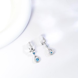 Free Bird Women's Sapphire Earrings, Popular, "Pure Heart", Dangling, Hypoallergenic Metal, 925 Silver, Non-Pierced Earrings, September Birthstone, Elegant, Birthday Gift