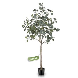 LYERSE 5ft Artificial Eucalyptus Tree in Plastic Nursery Pot, Tall Faux Eucalyptus Stems Fake Plants with Silver Dollar Leaves, Artificial Trees for Office House Living Room Home Decor Indoor